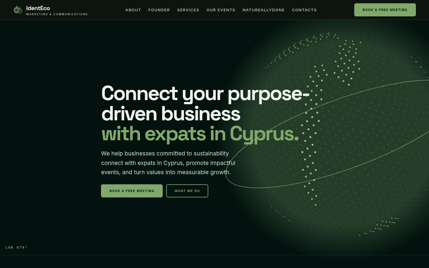 IdentEco Marketing home page with turning planet